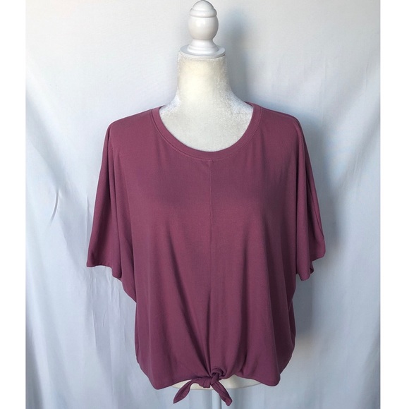 Old Navy Ribbed Tie Front Drop Sleeve Tee in Dusty Pink - Picture 1 of 11